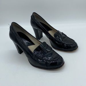 Michael Michael Kors Black Patent Leather Loafer Block Heels Womens Size 6.5 M
